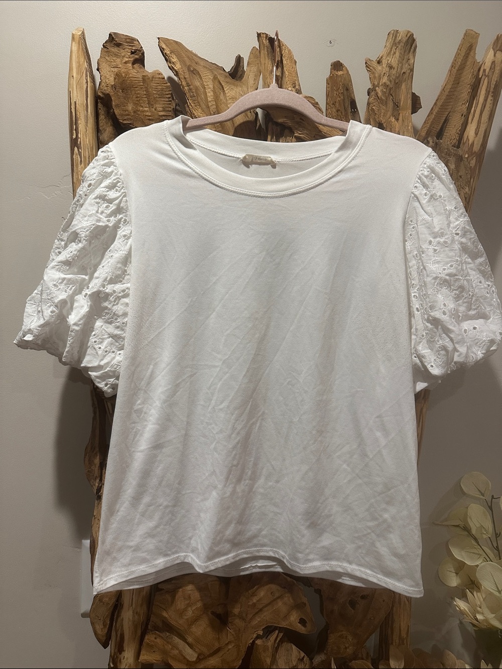 White Puff Sleeve Eyelet Tee - Women's Short Sleeve Top